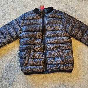 Arizona Jean Company Kids Graphic Puffer Jacket - Black and Gray
